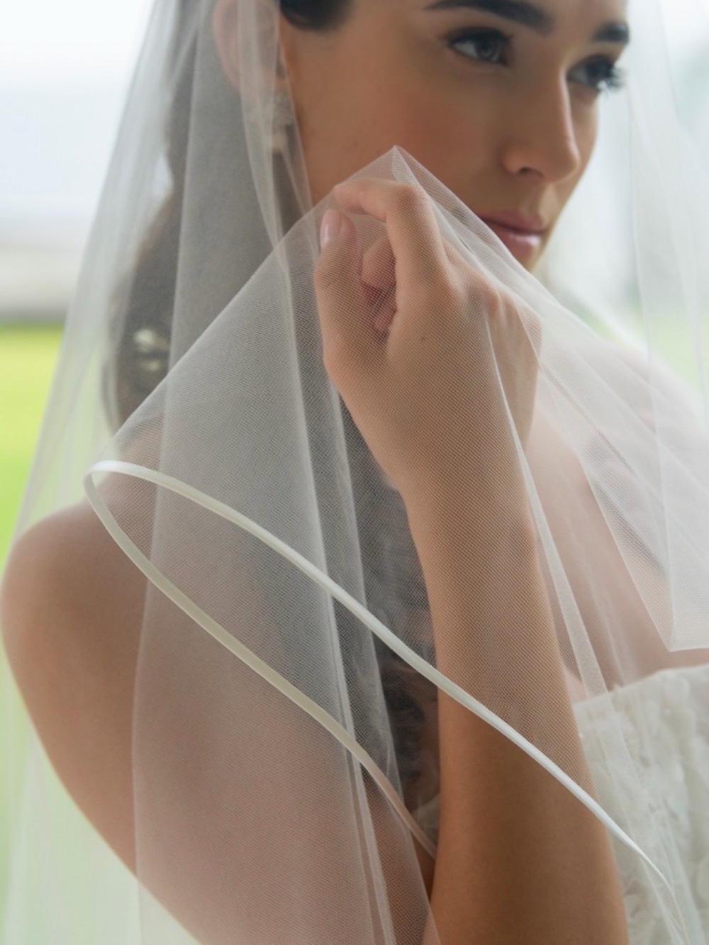 TONI FEDERICI Je t’Aime Ivory Cathedral Satin-Edge Bridal Veil with Blusher